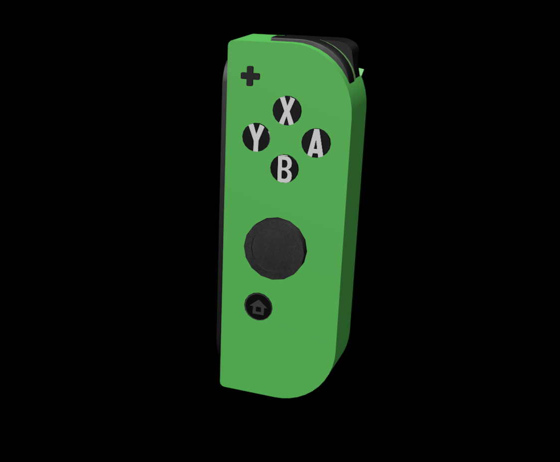 Green joycon, smaller details are harder to see on the model viewer <div class='container'><iframe class='responsive-iframe' src='https://enriqulo.phoenix.sheridanc.on.ca/Google_Model_Viewer_Code/Index.html'></iframe></div>