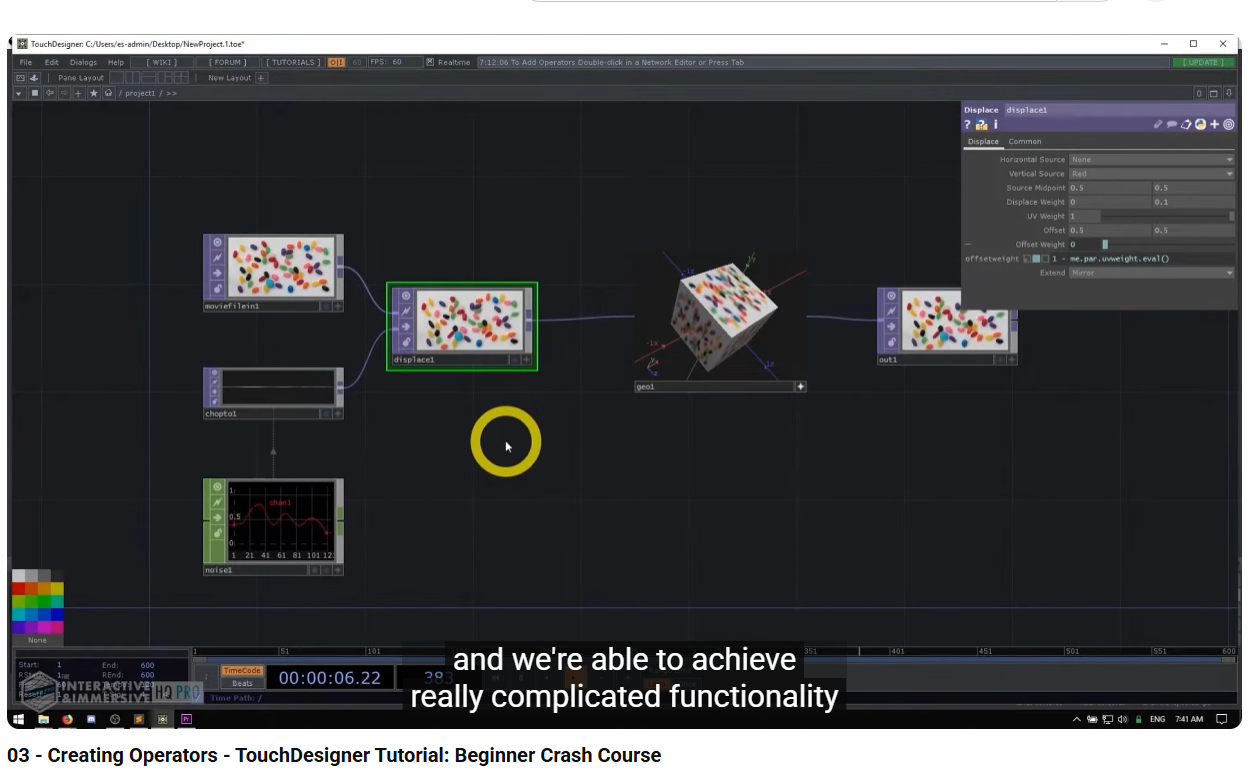 Touchdesigner tutorial video I found on youtube